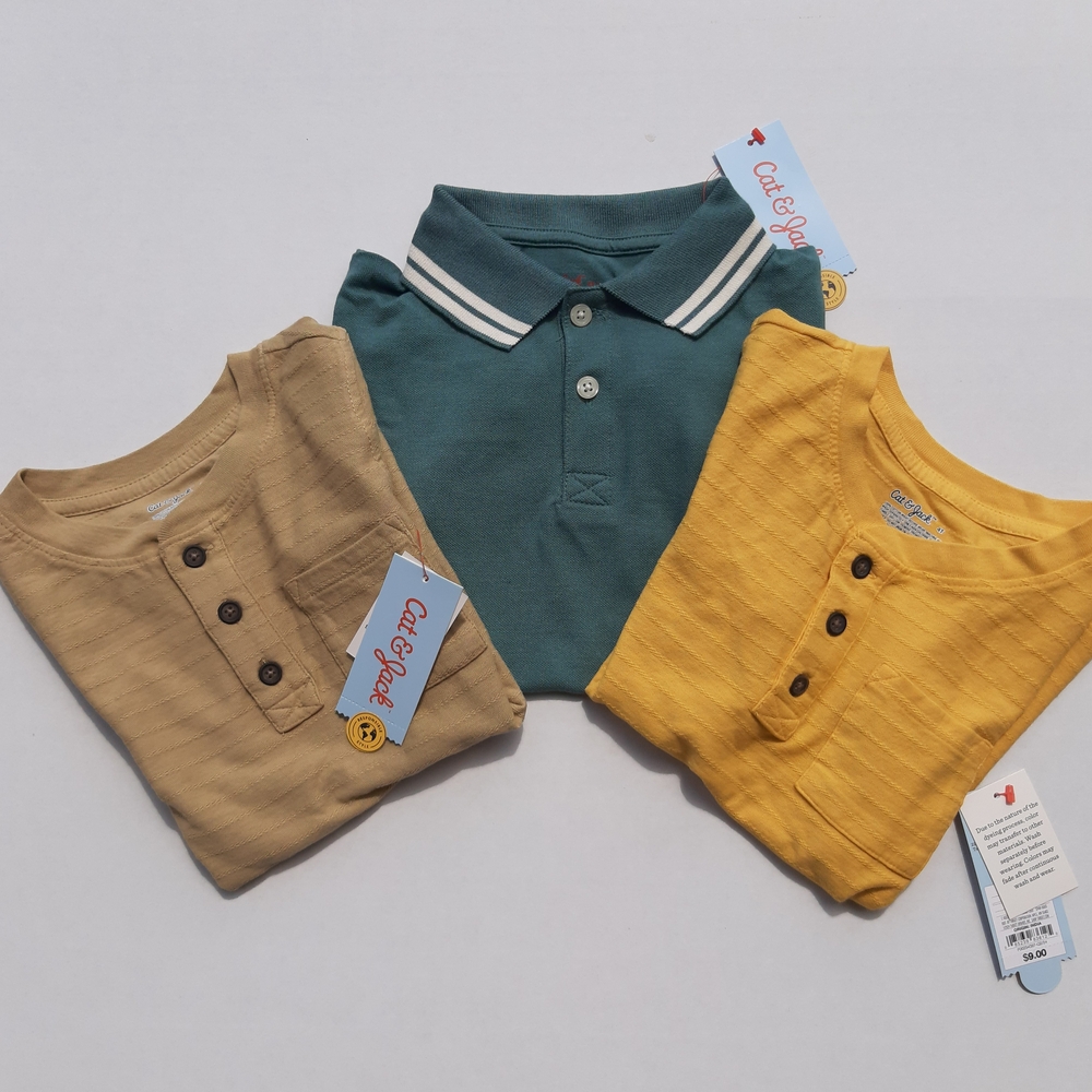 Cat & Jack Kids Polo and Henley Shirt Trio - Teal, Mustard, Beige